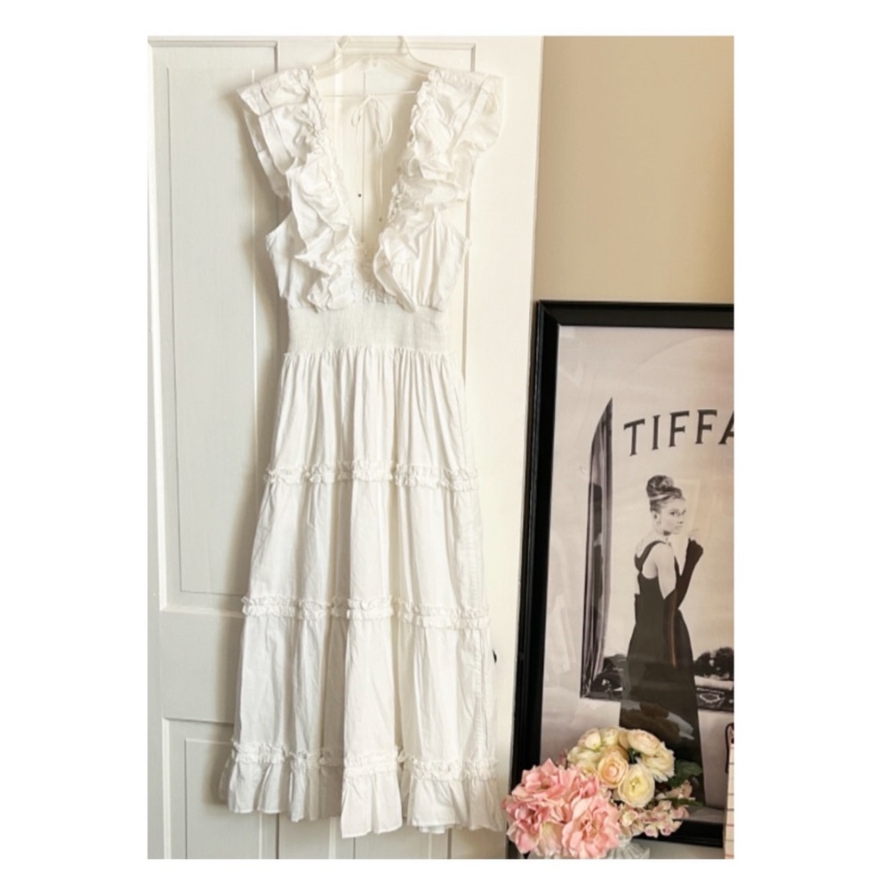 RARE! • ANTHROPOLOGIE • LOVE THE LABEL ‘Azalea’ White Ruffle Tiered Midi Dress - Picture 3 of 16